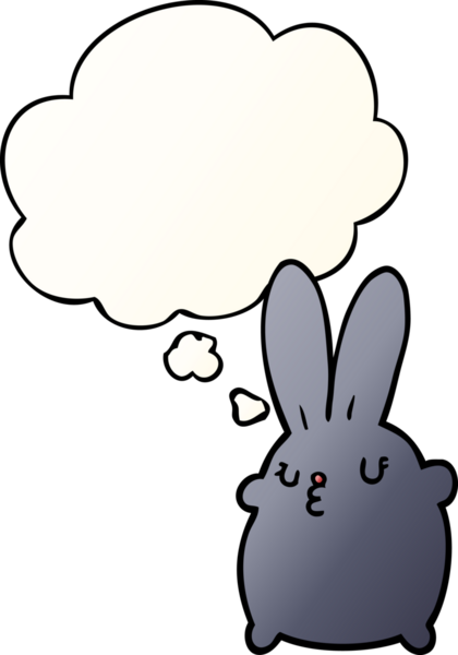 Düşünce baloncuğu olan sevimli çizgi film tavşanı bir insan tarafından çizilmiş.