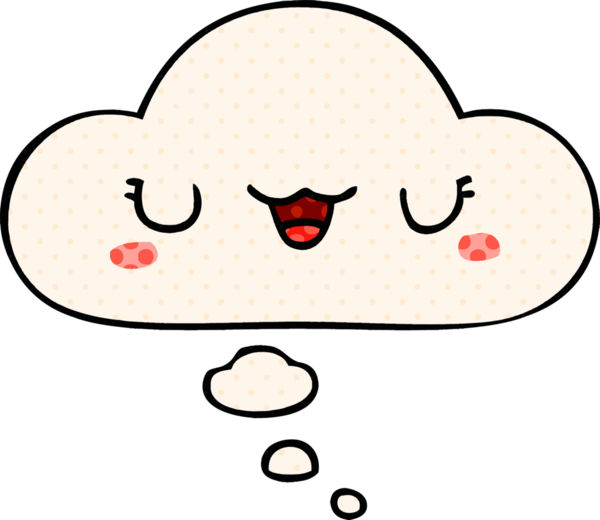 Çizgi roman tarzında bir insan tarafından çizilmiş düşünce baloncuğu olan sevimli çizgi film yüzü.