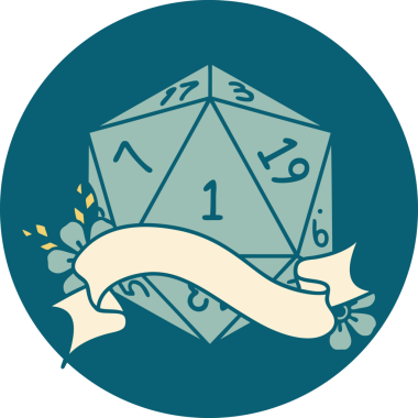 Retro Dövme Biçimi Doğal Bir d20 zar bir insan tarafından çizildi