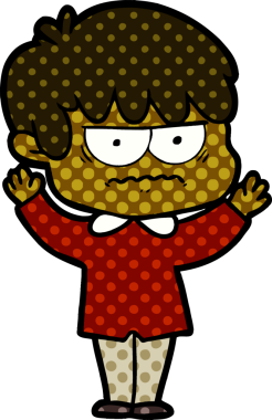 Bir insan tarafından çizilmiş sinirli çizgi film çocuğu.