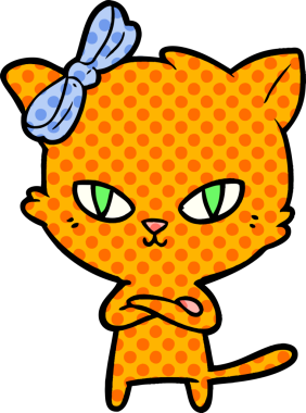 Bir insan tarafından çizilmiş sevimli çizgi film kedisi.