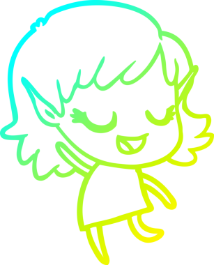 Bir insan tarafından çizilmiş mutlu bir elf kızı çizimi.