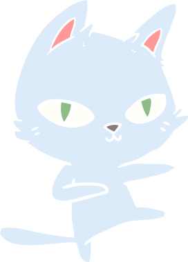 Bir insan tarafından çizilmiş düz renkli çizgi film kedisi.