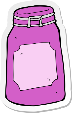 Bir insan tarafından çizilmiş karikatür kavanozunun etiketi.