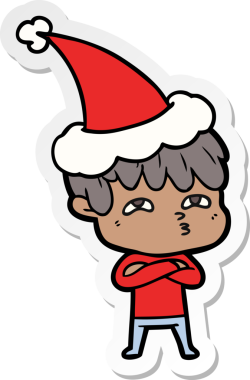 Bir insan tarafından çizilmiş Noel Baba şapkası giyen meraklı bir adamın el yazısı.