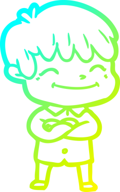 Bir çizgi film karakteri çizen soğuk çizgi bir insan tarafından çizilmiş mutlu çocuk.