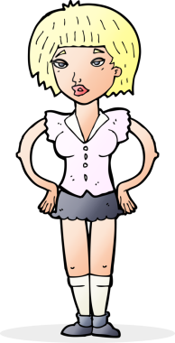 Bir insan tarafından çizilmiş kalçaları olan çizgi film kadını.