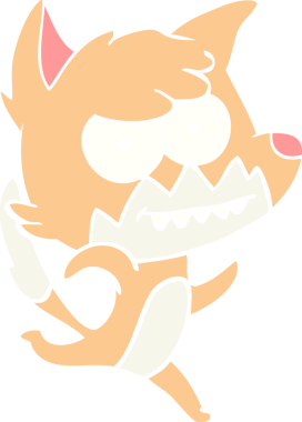 Bir insan tarafından çizilmiş düz renk çizgi film çizimi sırıtan tilki