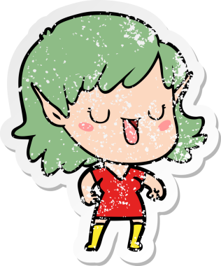 Bir insan tarafından çizilmiş karikatür elf kızının sıkıntılı çıkartması.