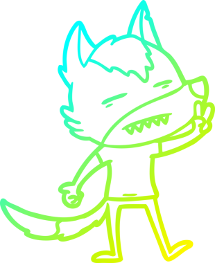 Bir insan tarafından çizilmiş dişleri gösteren çizgi bir kurt çizimi.