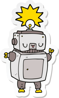 Bir insan tarafından çizilmiş robot karikatür çıkartması.