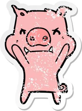 Bir insan tarafından çizilmiş kızgın çizgi film domuzunun sıkıntılı çıkartması.