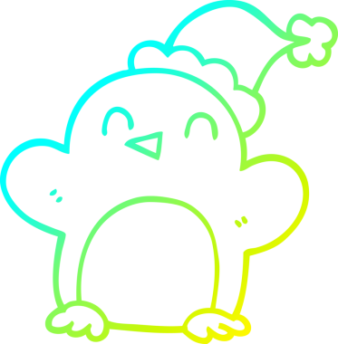 Bir insan tarafından çizilmiş noel şapkası giyen penguen çizgi filmi.