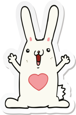 Bir insan tarafından çizilmiş çizgi film tavşanı çıkartması.