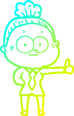 Bir insan tarafından çizilmiş, mutlu, yaşlı bir kadının çizimi.