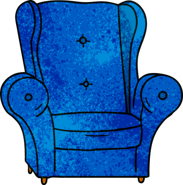 Bir insan tarafından çizilmiş eski bir koltuğun el çizimi karikatürü.