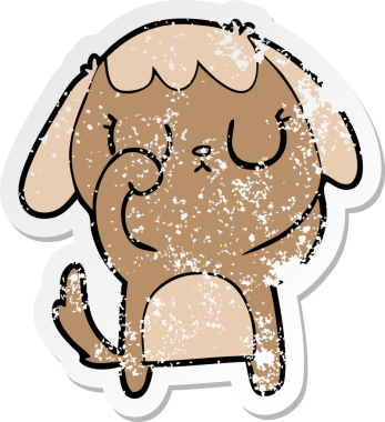 Bir insan tarafından çizilmiş şirin bir köpeğin sıkıntılı çıkartması.