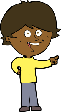 Çizgi filmci çocuk bir insan tarafından çizilmiş ve gülüyor.