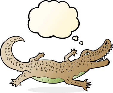 Bir insan tarafından çizilmiş düşünce baloncuklu timsah çizgi filmi.