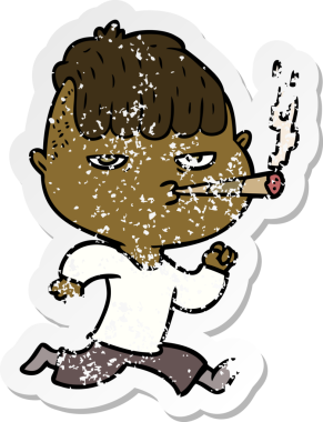 Bir insan tarafından çizilmiş sigara içen bir çizgi film karakterinin sıkıntılı çıkartması.