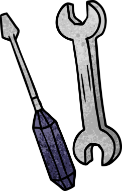 Bir İngiliz anahtarı ve bir insan tarafından çizilmiş bir tornavida çizimi.