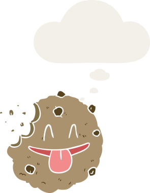 Düşünce baloncuklu çizgi film kurabiyesi insan tarafından çizilmiş.