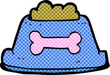 Bir insan tarafından çizilmiş kasedeki köpek maması.