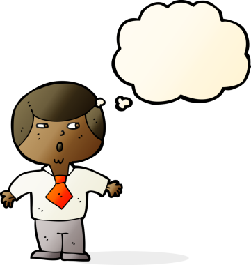 Bir insan tarafından çizilmiş düşünce balonuyla şok olmuş bir çocuk.