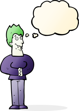 Bir insan tarafından çizilmiş düşünce baloncuğu olan bir vampir.