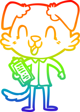 Gökkuşağı gradyan çizgisi bir insan tarafından çizilmiş gülen çizgi köpek patronunun çizimi.