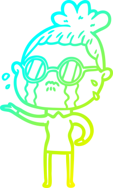 Bir insan tarafından çizilmiş gözlüklü, ağlayan bir karikatür çizimi.