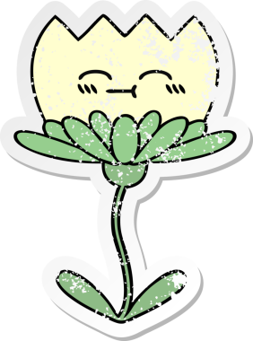 Bir insan tarafından çizilmiş şirin bir karikatür çiçeğinin sıkıntılı çıkartması.