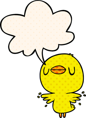 Çizgi roman tarzında bir insan tarafından çizilmiş konuşma balonuyla kanat çırpan tatlı karikatür pilici.