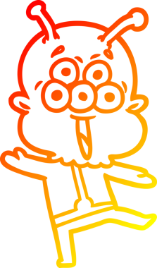 Bir insan tarafından çizilmiş mutlu bir uzaylı çizgi filminin çizimi.