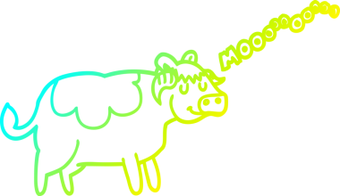 Bir insan tarafından çizilen çizgi film ineğinin soğuk gradyan çizgisi.