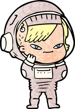 Bir insan tarafından çizilmiş astronot kadın.