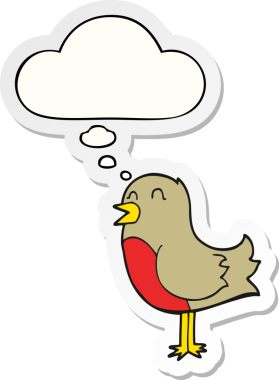 Düşünce baloncuğu insan tarafından çizilmiş bir çıkartma olan çizgi film kuşu.