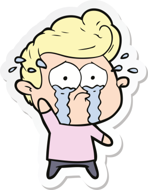 Bir insan tarafından çizilmiş ağlayan bir karikatür çıkartması.