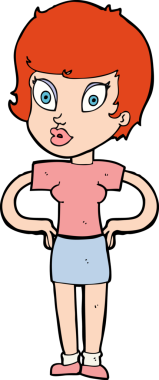 Bir insan tarafından çizilmiş kalçaları olan çizgi film kadını.