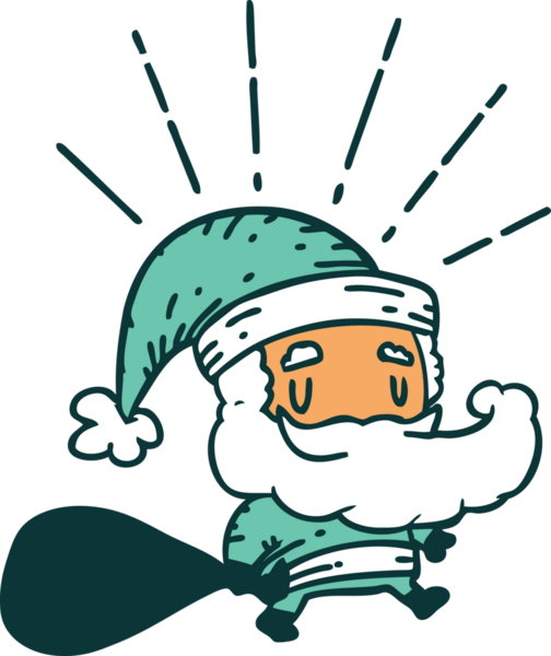 Geleneksel dövme stili Noel Baba karakterinin bir insan tarafından çizilmiş resmi.