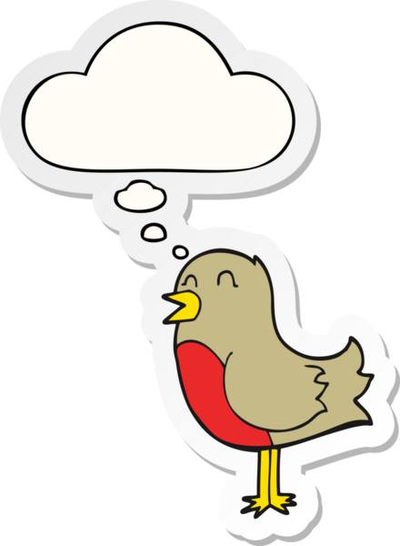 Düşünce baloncuğu insan tarafından çizilmiş bir çıkartma olan çizgi film kuşu.