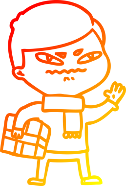 Bir insan tarafından çizilmiş paketi taşıyan kızgın bir adamın çizgi çizimi.