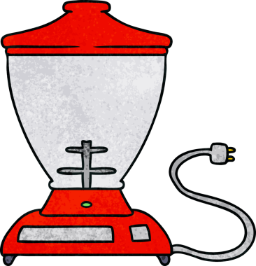 Bir insan tarafından çizilmiş bir yemek mikserinin el çizimi karikatürü.