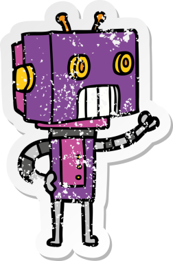 Bir insan tarafından çizilmiş karikatür robotunun sıkıntılı çıkartması.