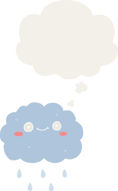 Düşünce baloncuğu olan sevimli çizgi film bulutu bir insan tarafından çizilmiş.