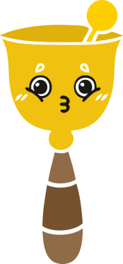 Bir insan tarafından çizilmiş okul çanının düz renkli retro karikatürü