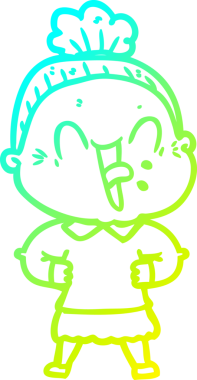 Bir insan tarafından çizilmiş, mutlu, yaşlı bir kadının çizimi.