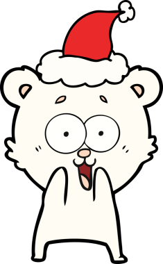 heyacanlı ayıcık el çizimi bir insan tarafından çizilmiş Noel Baba şapkası