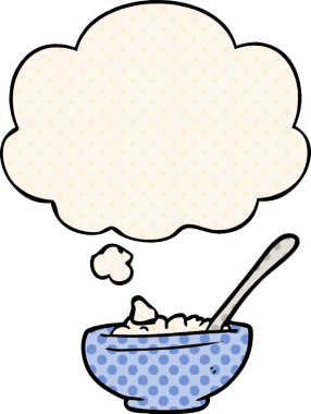 Bir insan tarafından çizilmiş çizgi roman şeklinde bir pirinç kasesi.