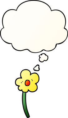 Düşünce baloncuğu olan karikatür çiçeği bir insan tarafından çizilmiş.
